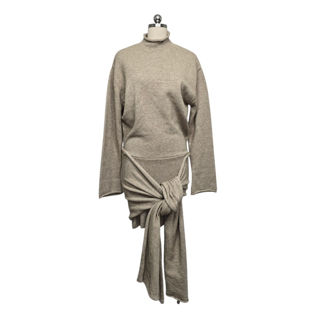 SER.O.YA Womens XXL Taupe Oatmeal Wool Blend Mock Neck Tie Front Sweater Dress